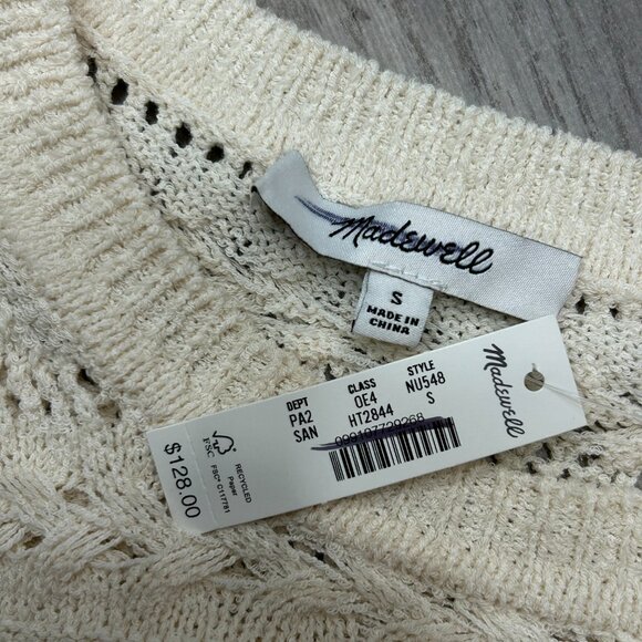 NWT Madewell Cream Crochet Knit Bell Sleeve Scalloped-Trim Sweater Size Small - Picture 8 of 8